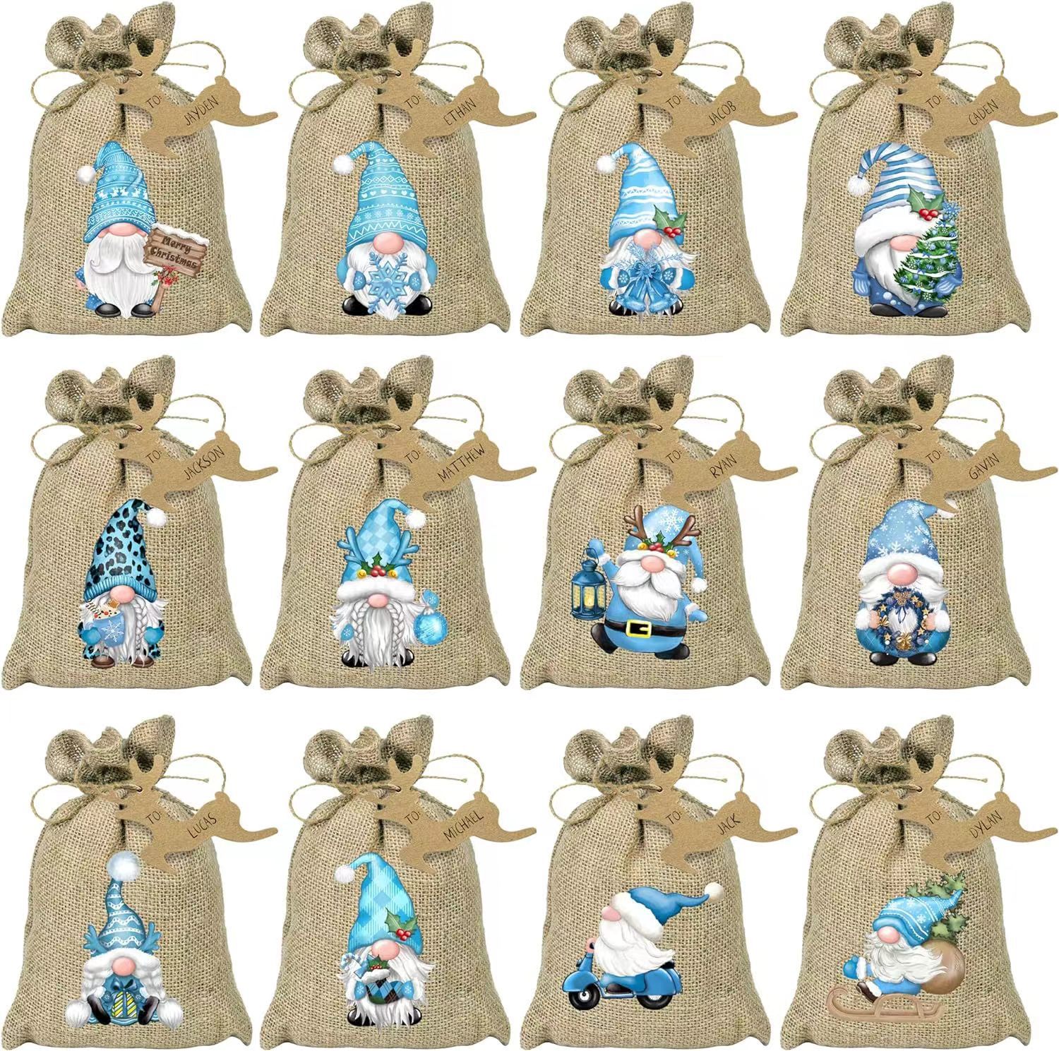 (크리스마스 세트 스타일 1);13*18(24 피스 세트);24 가방, 24 태그, 10m 대마 로프