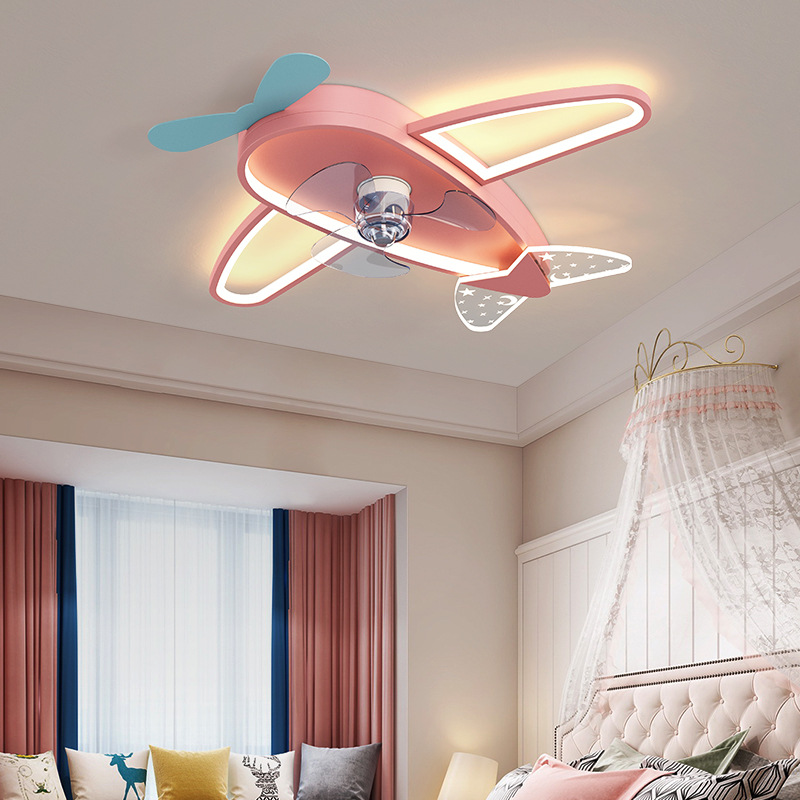 Lámpara de habitación para niños, rojo de la red, dibujos animados creativos, lámpara de ventilador de avión, personalidad, niño, niña, lámpara de techo de dormitorio moderna simple