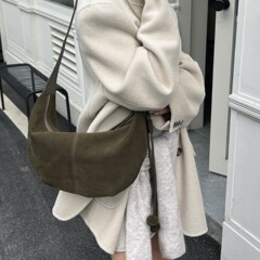 【朵朵】牛皮磨砂女包大容量饺子包女休闲麂皮绒单肩斜挎包轻奢