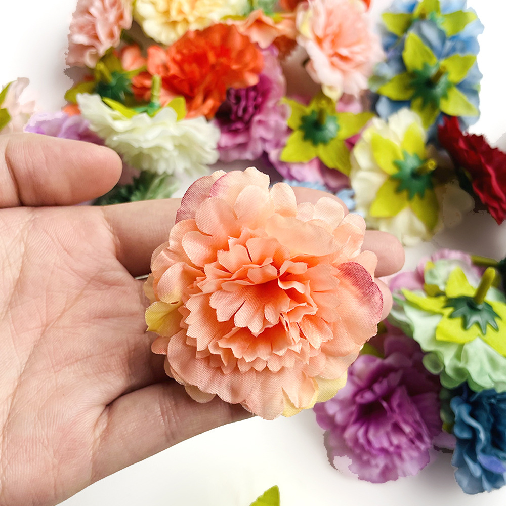 Simulación de flores de claveles con hojas DIY ópera de pestañas de flores tocado de boda hogar acompañante de mano regalos de decoración de flores