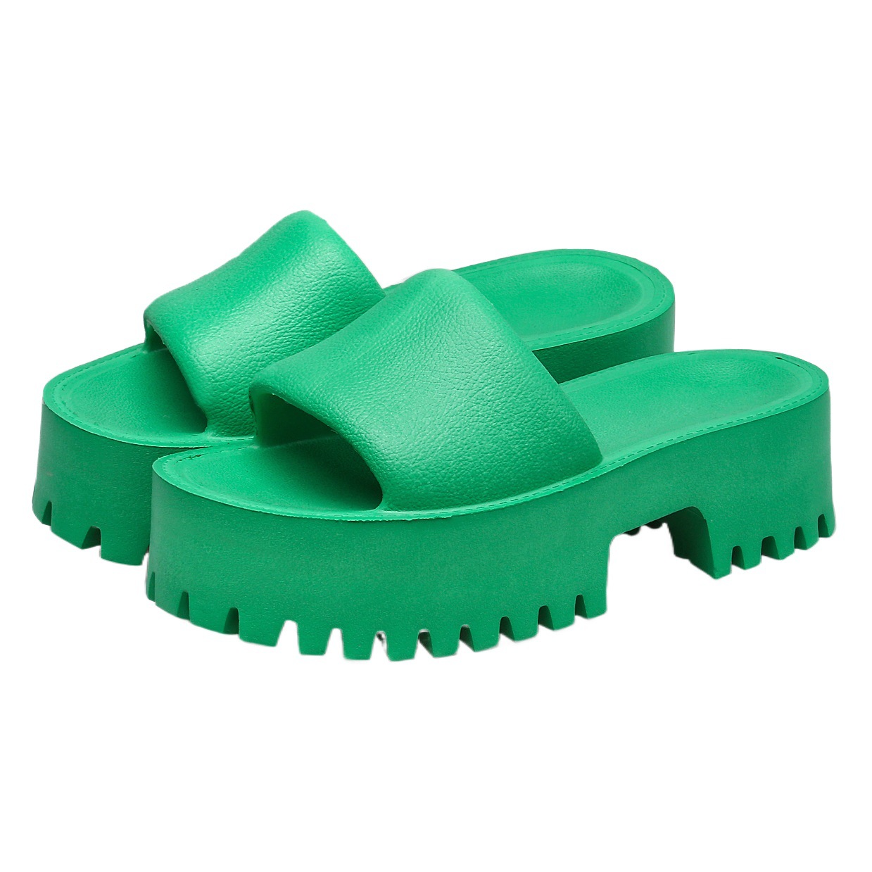 Zapatillas de suela gruesa para mujer, estilo europeo y americano, modernas y elegantes, de EVA, con suela plana, de gran tamaño, para uso exterior, sandalias de una línea con suela suave para mujer, cómodas