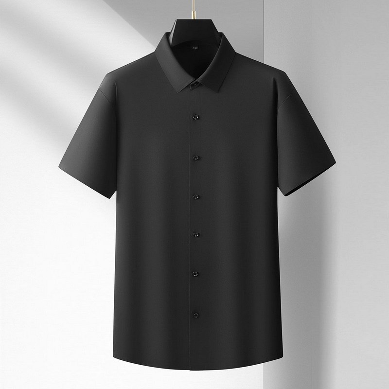 Summer Seamless Ice Silk Thin Large Size Men's Short-Sleeved Shirt for Fat Guys and Fat Guys, Solid Color Loose Casual Elastic Shirt Summer Seamless Ice Silk Thin Large Size Men's Short-Sleeved Shirt for Fat Guys and Fat Guys, Solid Color Loose Casual Elastic Shirt