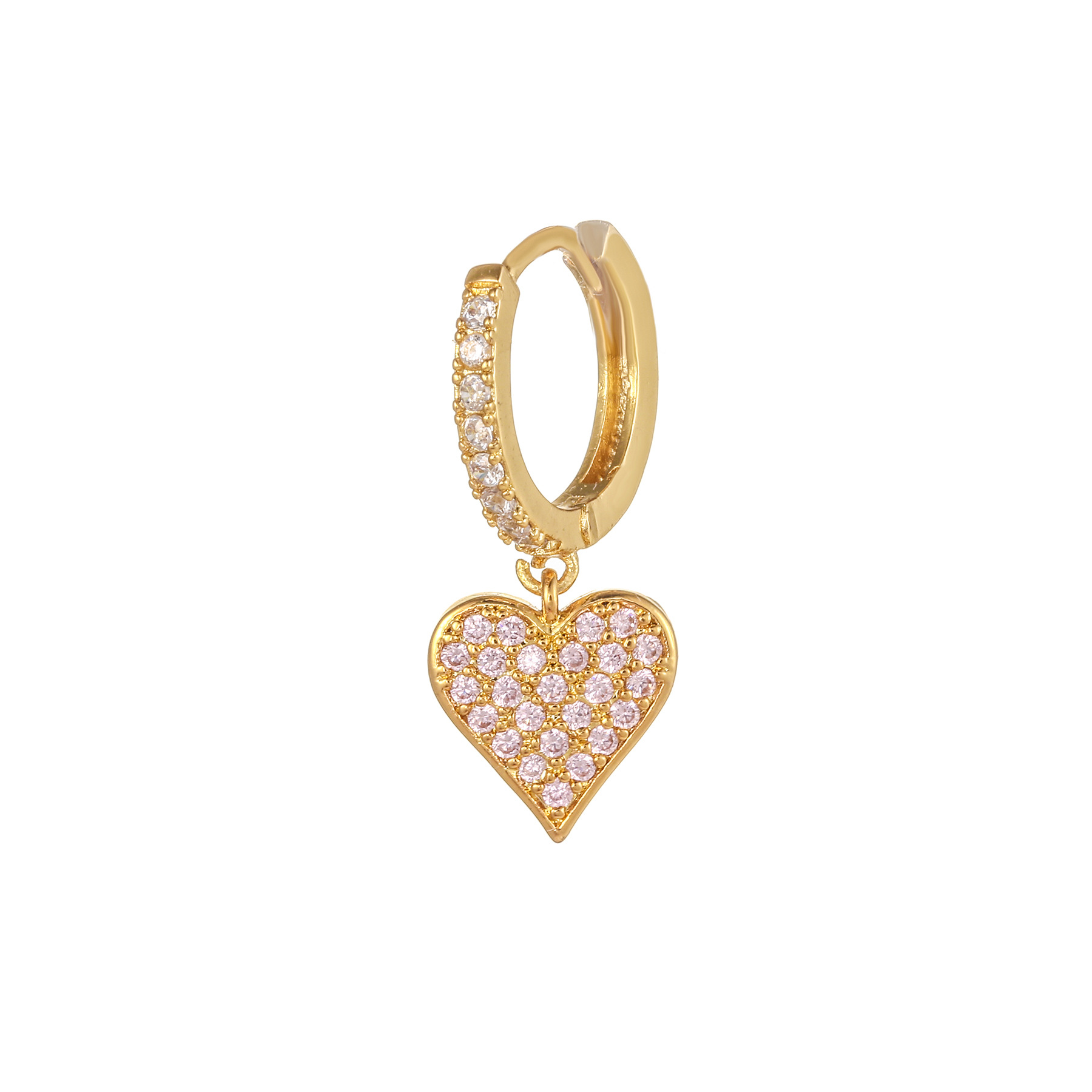retro peach heart 18K gold color copper micro-set zircon ear buckle