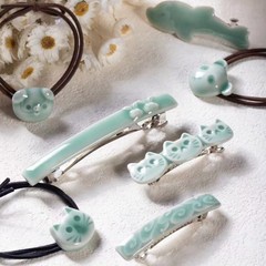 竜泉青磁の創意手作りヘアクリップ陶磁器工芸品ヘアロープDIY可愛い部品国風アクセサリー