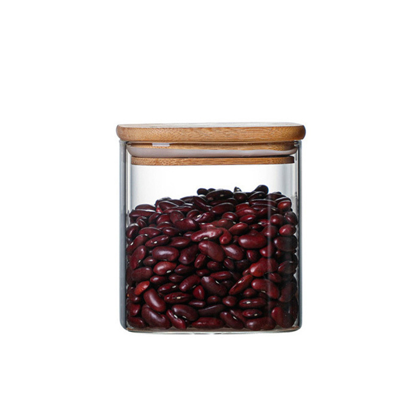 Tanque de almacenamiento de vidrio de borosilicato cuadrado de vidrio resistente a altas temperaturas, confitería de cocina, condimento de alimentos, tanque de té sellado de almacenamiento