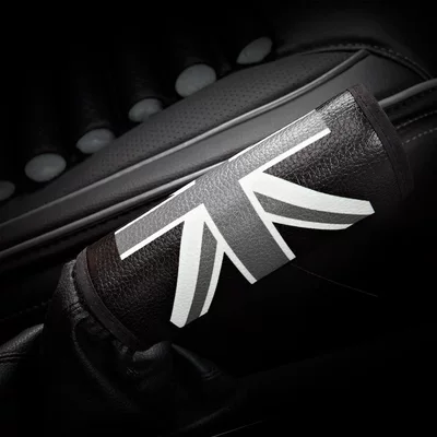 New Union Jack Pattern: Seat belt shoulder pad - leather-black-and-gray-union-jack-flag-thin-handbrake-cover-1-piece