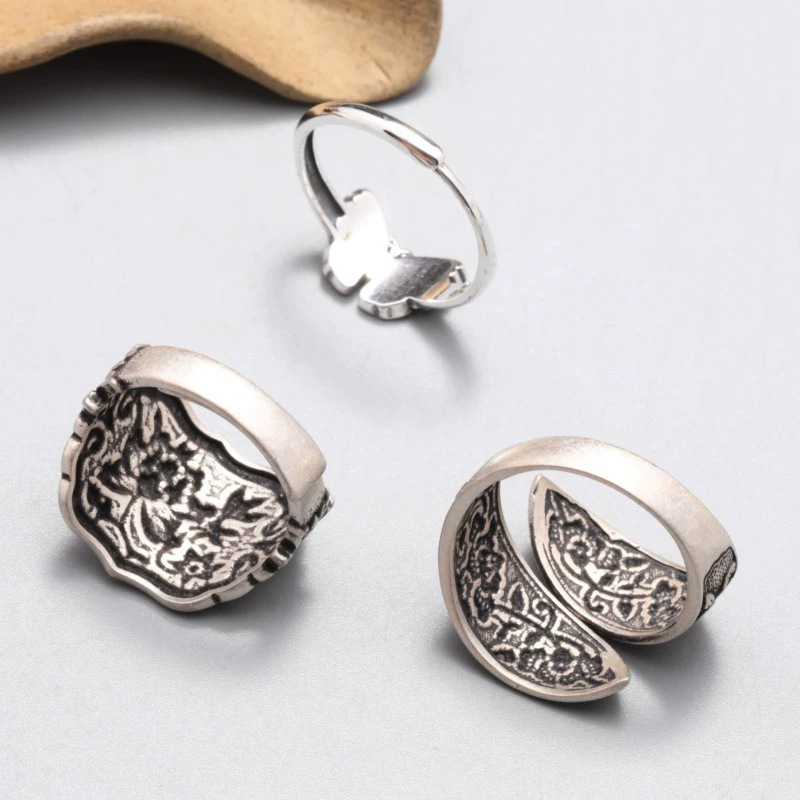 Серебряная мойка, ретро модное кольцо, аксессуар, 925 образец серебра, на указательном пальце