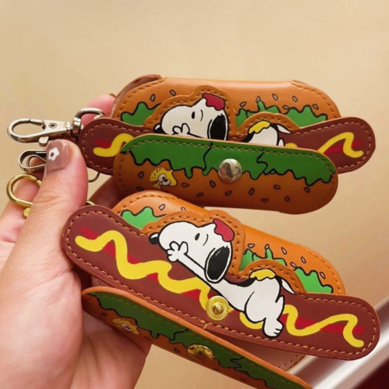 Creative Bread Hot Dog Key Storage Bag Cute Cartoon Print Keychain Bag Portable Bag Pendant