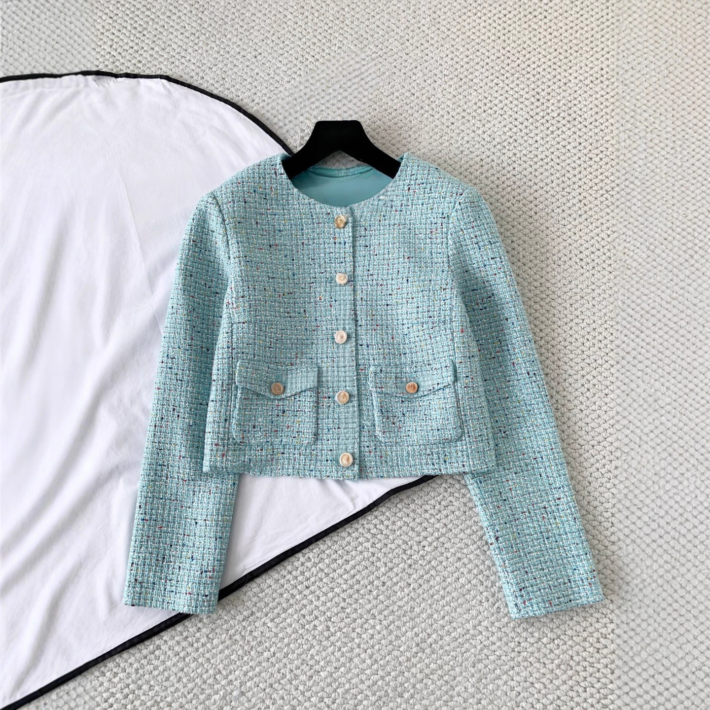 Nanyou Boutique 25 New Style Chanel-Inspired Pocket Decorated Tweed Round Neck Women's Slimming Socialite Short Jacket