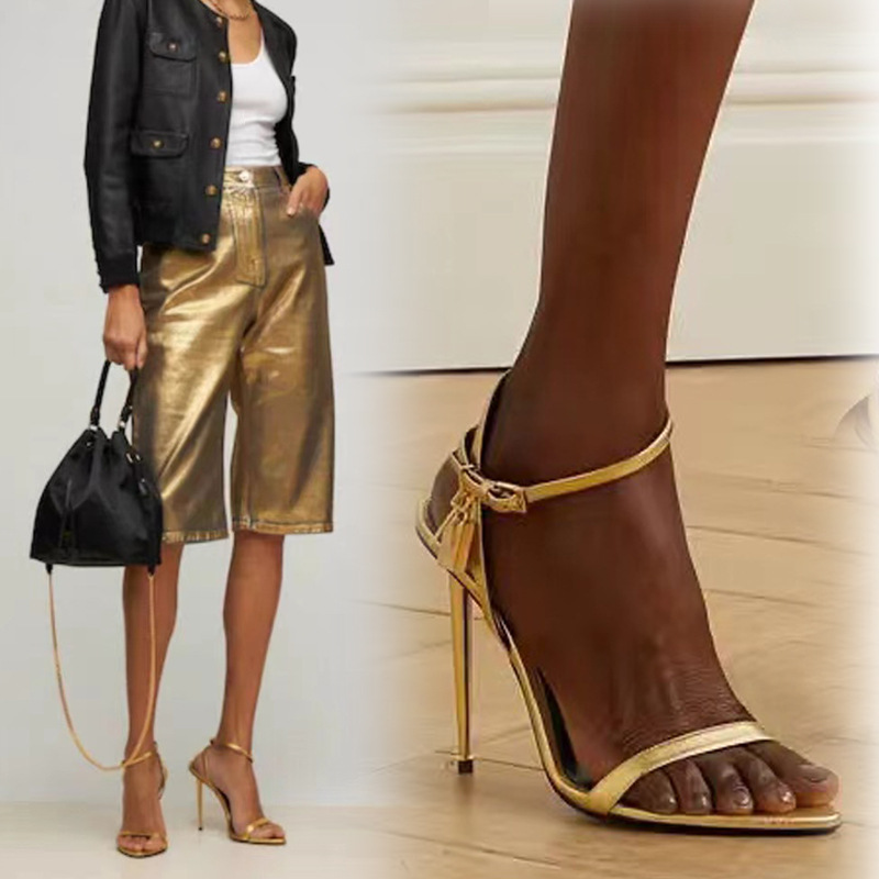 Summer New Sexy Metallic Buckle Pointed Toe Buckle High Heel Fashion Sandals Socialite plus size Catwalk Shoes