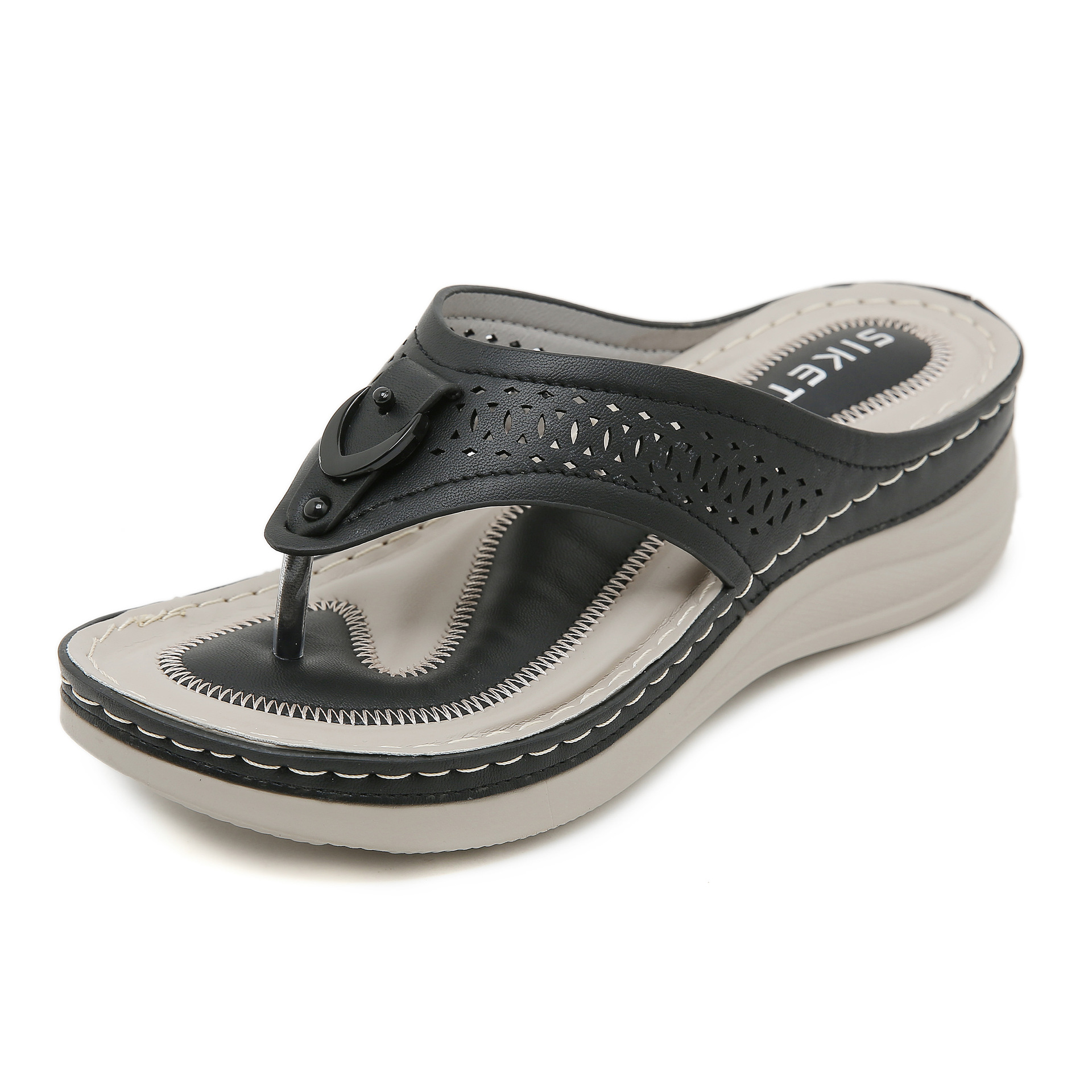 JS777-8 nuevo estilo 2025 transfronterizo punta redonda moda chanclas huecas sandalias femeninas cuñas casuales sandalias de gran tamaño