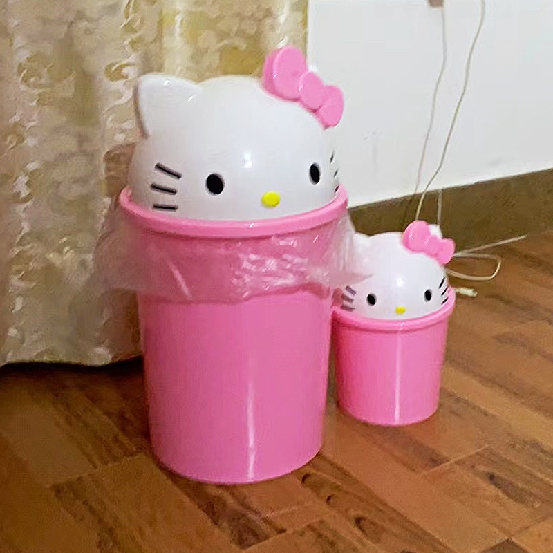 Creative Cartoon Desktop Trash Can Household Cute Bedroom Living Room Bathroom Kitchen Large and Small Size with Lid Thick Rocking Lid