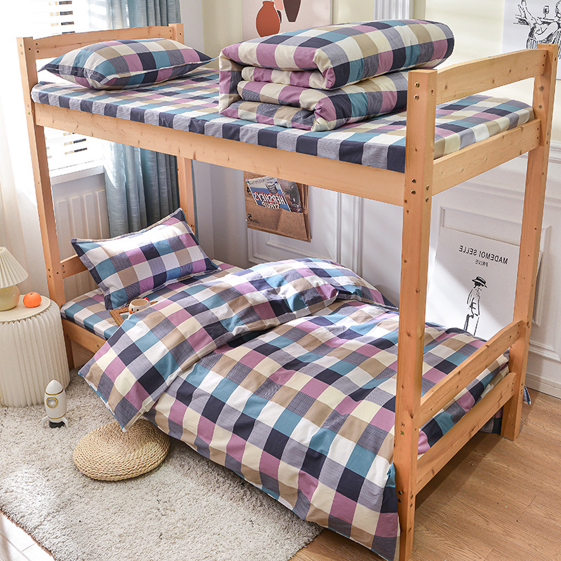 Juego de sábanas y funda nórdica de tres piezas, sábana ajustable de clase A, cama individual de dormitorio de algodón puro, ropa de cama escolar, ropa de cama para estudiantes