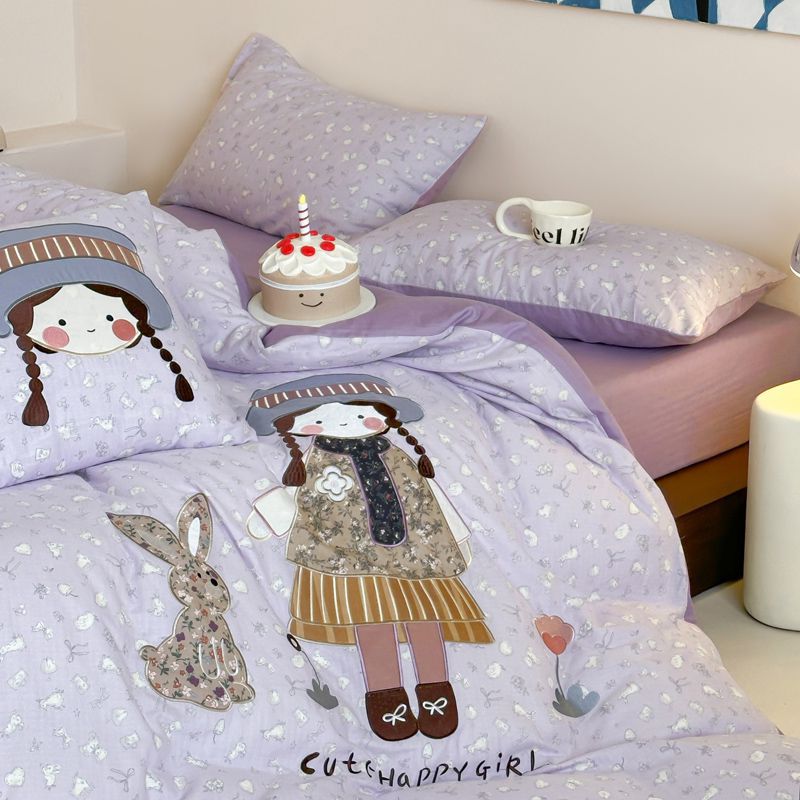 A-KBLK-더블 레이어 원사-블루 모자 소녀-퍼플