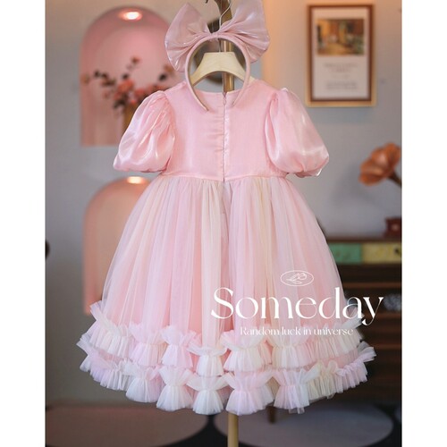 Girls Dress 2024 Summer Princess Dress Children's Puff Sleeve Mesh Dress Dress Baby Performance Yarn Dress Trendy
