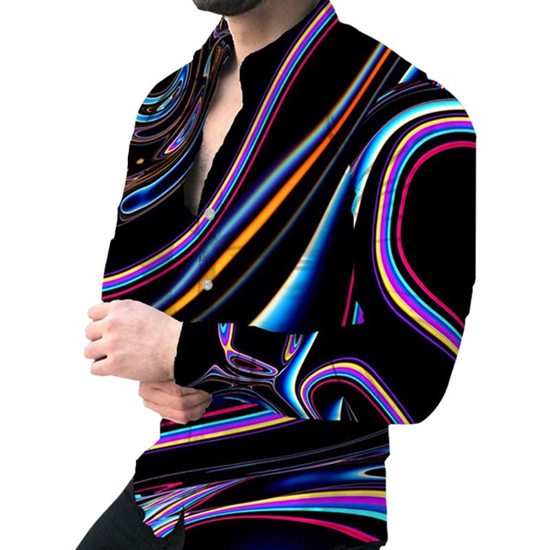 Comercio exterior transfronterizo 2023 nueva primavera y otoño camisa de manga larga para hombres moda 3D impresa camisa casual ventas directas de fábrica