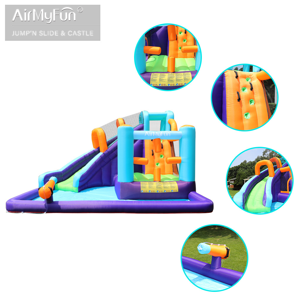 AMF | Castillo inflable con rociador de agua para uso doméstico, trampolín inflable, tobogán acuático infantil para interiores, pequeño castillo inflable combinado