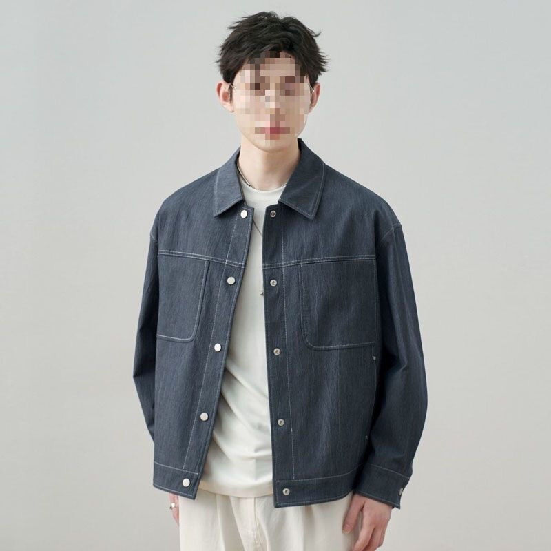 Spring and Autumn Style Loose Casual Cotton Denim Jacket Trendy Retro Simple Versatile Japanese Men's Clothing