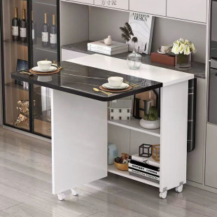 Folding dining table Household small apartment can move the wheel can retractable rectangular simple multi -functional meal small table