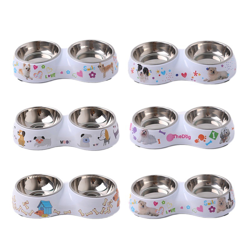 Imitación de cerámica gato tazón al por mayor impresión mascota doble tazón perro tazón gato tazón de agua alimentador de agua conjunto de alimentos para mascotas tazón de comida para perros