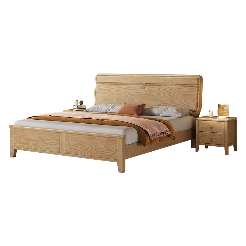 Cama de madera maciza de fresno nórdica, minimalista moderna, 1,8 m, 1,5 m, apartamento pequeño, cama doble, dormitorio principal, cama de almacenamiento de caja alta