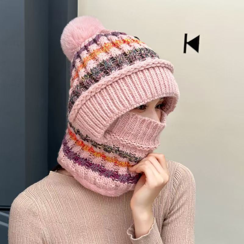 Autumn and Winter Women's Hat Korean Style Mlb Knitted Hat Fleece-Lined Thickened Woolen Hat Scarf Two-Piece Set