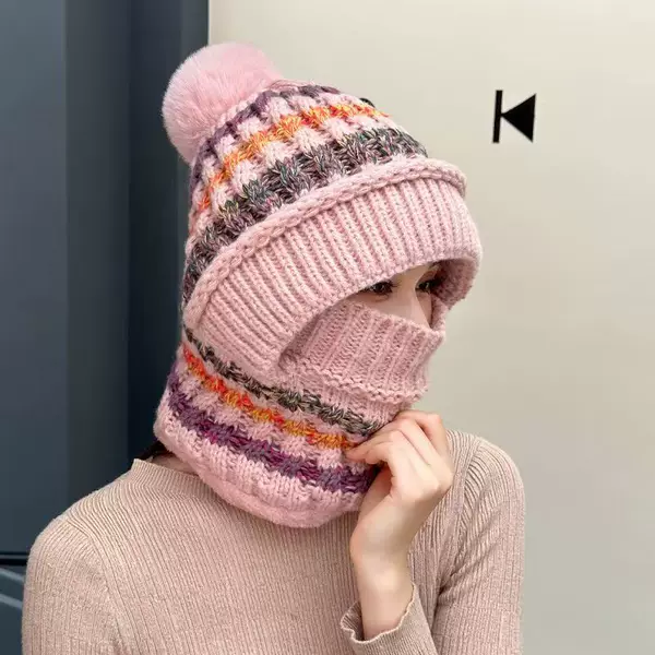 Autumn and Winter Women's Hat Korean Style Mlb Knitted Hat Fleece-Lined Thickened Woolen Hat Scarf Two-Piece Set
