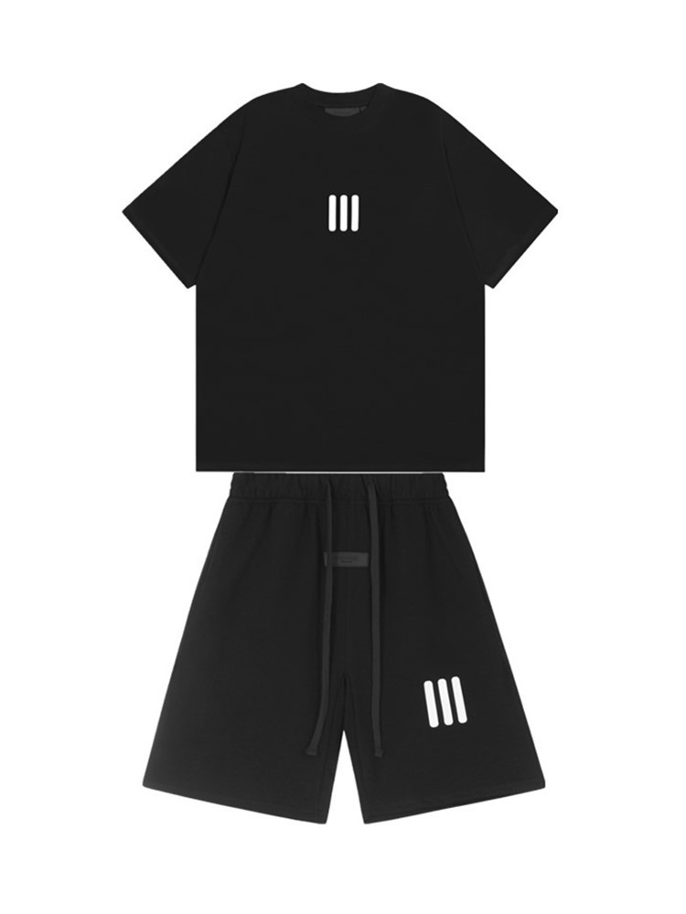 FOG de doble línea ESSENTIALS letras de silicona estéreo flocado de manga corta pantalones cortos deportivos casuales de la calle para hombres y mujeres de moda