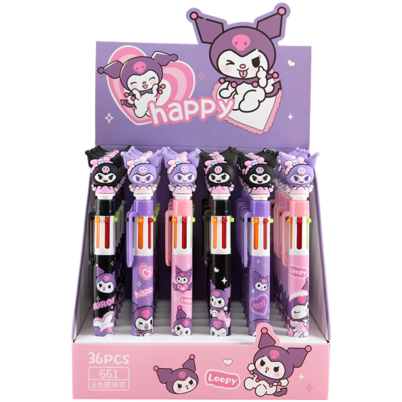 CYM - 661 dibujos animados cool beige seis colores bolígrafo adorable bolígrafo multifuncional para tomar notas con bolígrafo de presión