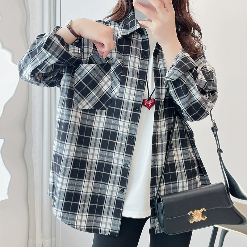 Клетчатая солнцезащитная рубашка 2025 весна и лето женская весенняя и осенняя рубашка с длинными рукавами куртка гонконгского стиля ретро носить колледж