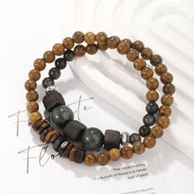 文创鸡翅木木作手链复古方块双圈文玩新中式天然灰兔毛水晶手串男