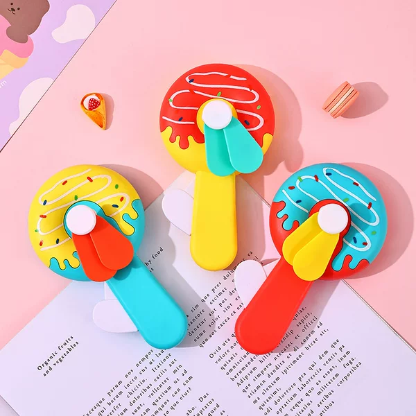 Donut Hand Fan Cute Handheld Mini Press Manual Hand Fan Gift Toy Small Fan