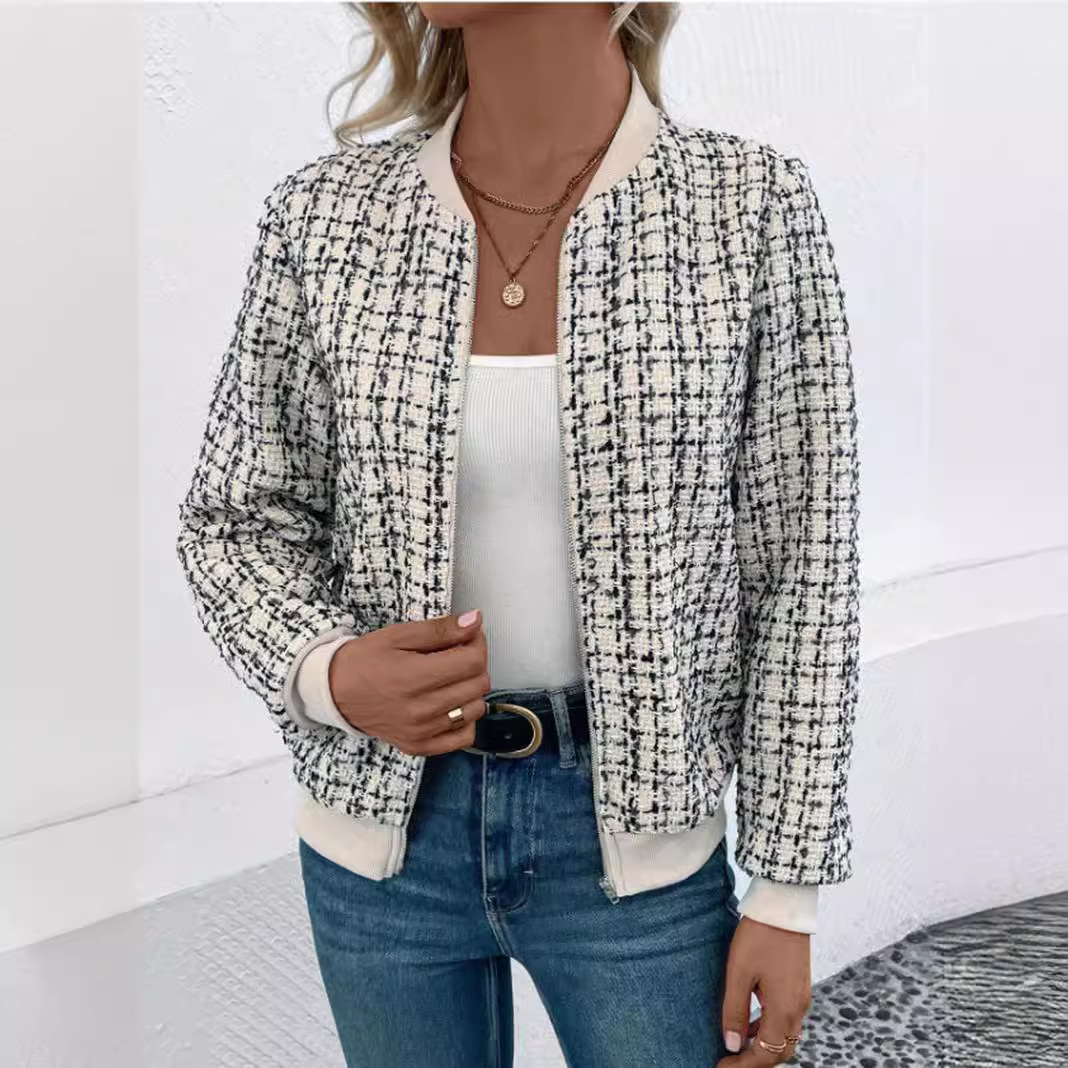 Damenbekleidung, neue Herbst-Langarm-Reißverschluss-verzierte Strickjacke, bedruckte Jacke, kleine Jacke_voghion.com