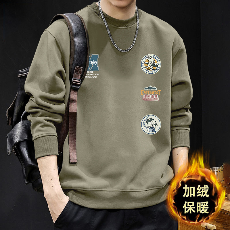 Otoño y invierno nuevo pesado camisa de cuello redondo pareja con terciopelo engrosado marca de moda suelta chaqueta impresa americana para hombres y mujeres