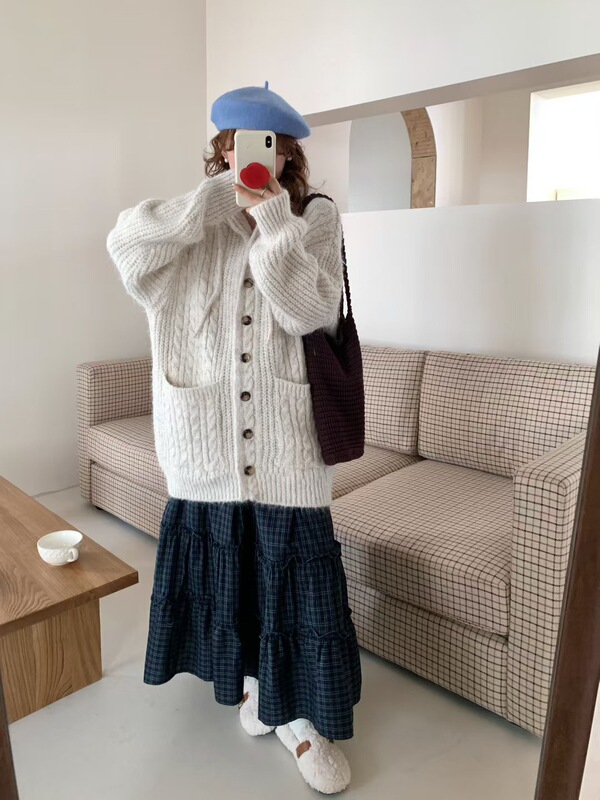 欧美风慵懒连帽开衫毛衣女2025秋冬新款宽松休闲复古麻花针织外套|undefined