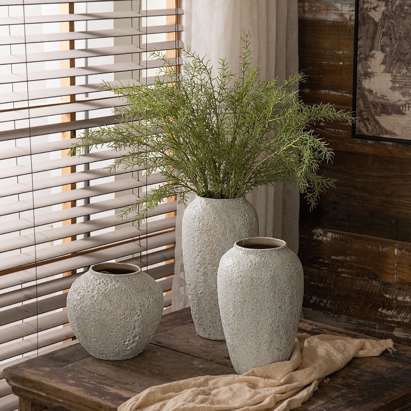 Vintage Artistic Creative Distressed Hydroponic Ceramic Vase, High-End Table Decoration for Entryway and Living Room, Rustic Pottery with Free Shipping