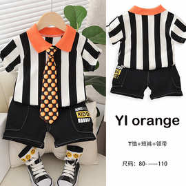 suit for kids boys外贸中小童衣服夏装套装男童短袖帅气领带两件