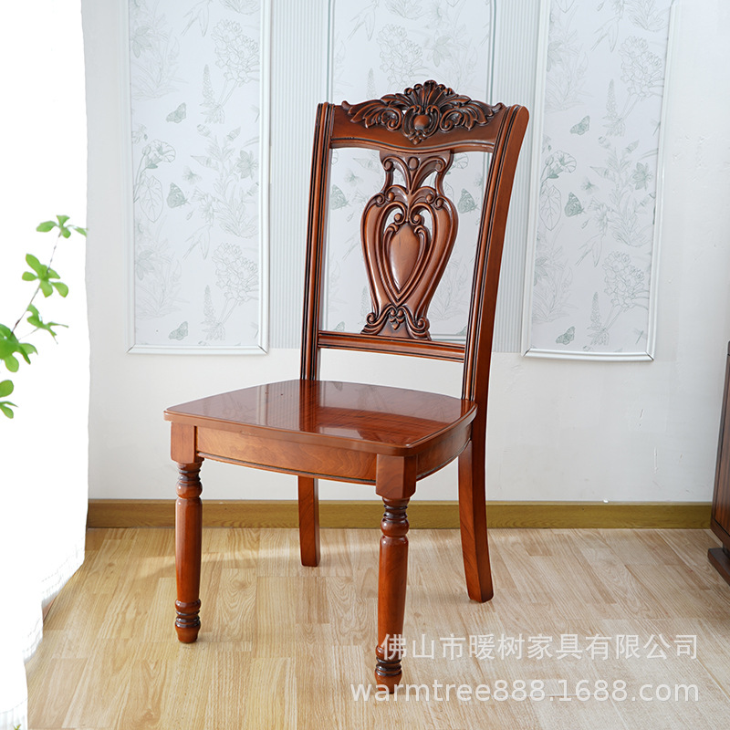 Simple solid wood chair antique wood cushion chair hotel restaurant…