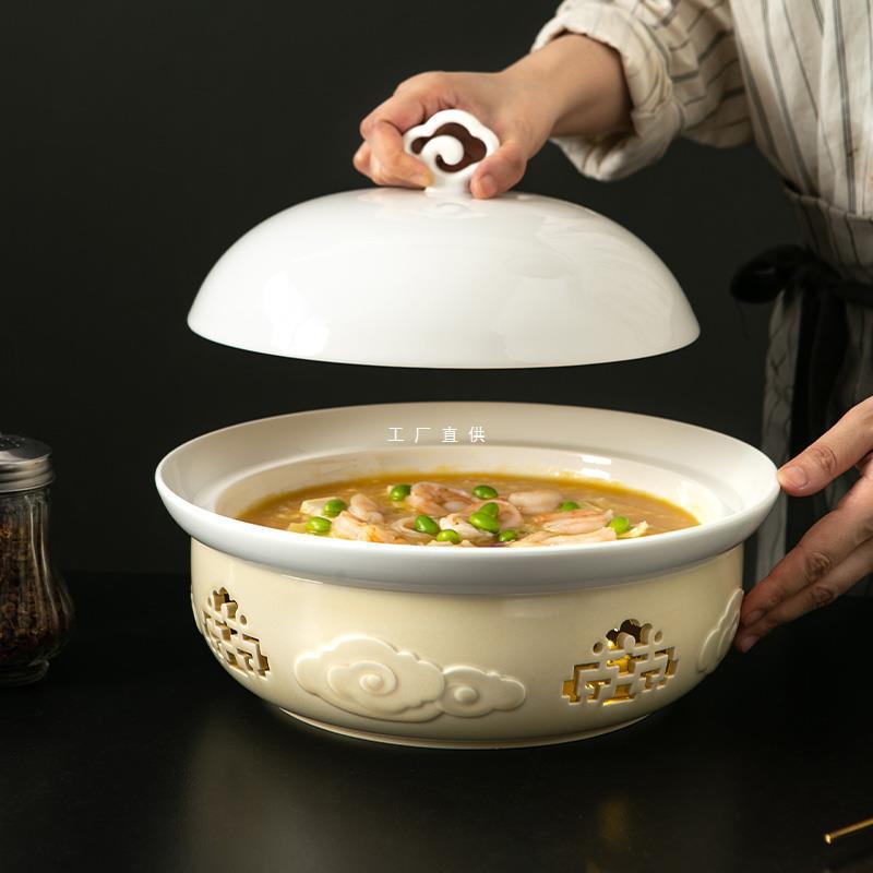 ｜天启｜《祥云加热炉》中式国风陶瓷带盖干锅炉盘保温热菜盘餐具