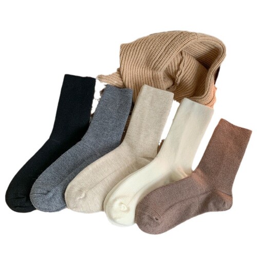 Double-Needle Anti-Pilling Grinding Wool Socks - Slim Ins Trend Autumn/Winter Warm Thick Women's Medium Calf Socks Solid Brown Women's Socks