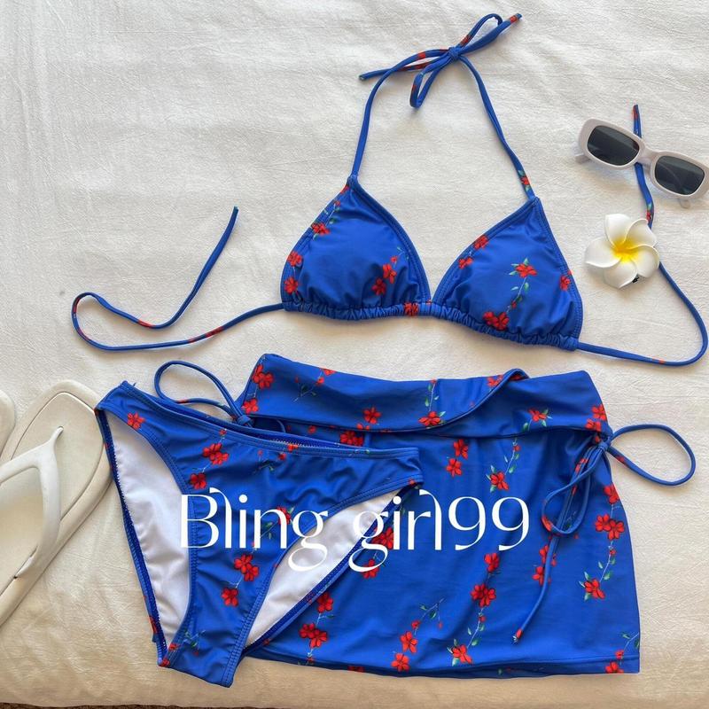 甜美海边海岛度假旅游穿搭保守分体裙式四件套比基尼泳衣纯欲风夏|undefined