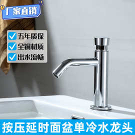 不锈钢按压面盆延时水龙头公共场所卫生间洗手盆台盆手按单冷龙头