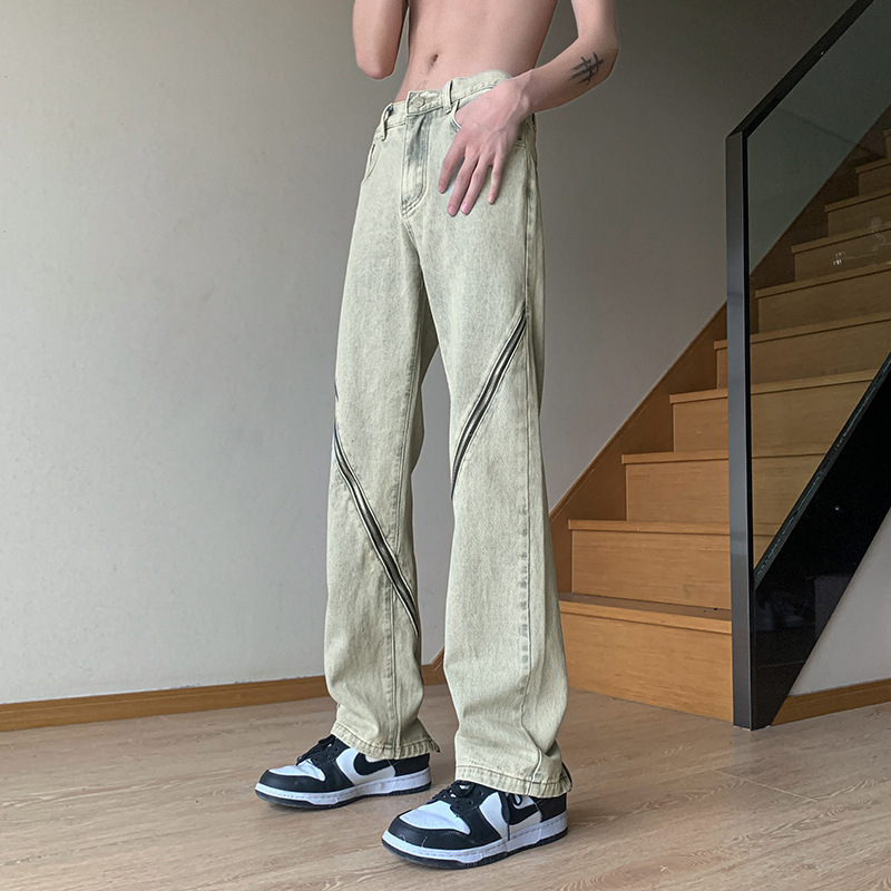 Zipper jeans men's summer thin oversize wide-leg pants Ruan handsome high street loose retro pants