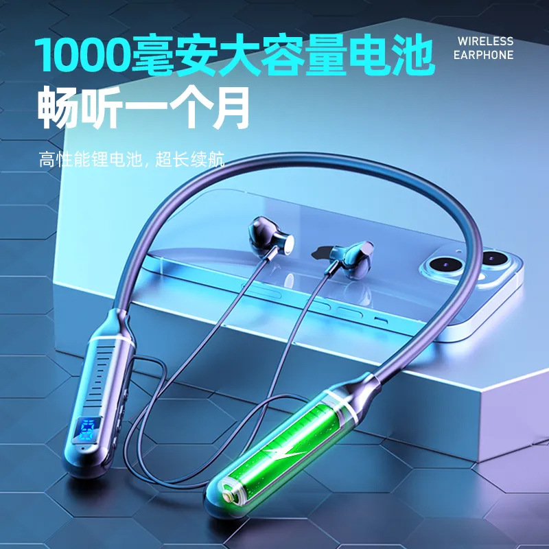 Popular inalámbrico Bluetooth headset Halter deportes binaural en la oreja cuello colgando ultra-larga resistencia auriculares Bluetooth al por mayor