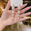 Silver needle, earrings with tassels from pearl, silver 925 sample, internet celebrity, light luxury style