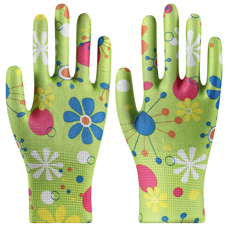 Guantes de protección laboral de nailon impresos, ligeros, transpirables y resistentes al desgaste, protección para el trabajo de recolección de jardinería, guantes electrónicos de colores multicolores