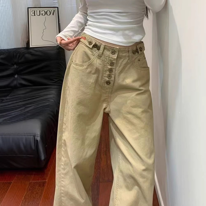 Slimming Khaki Straight Wide-Leg Jeans for Women, 2026 New Style, Plus-Size Pear-Shaped Body Denim Wide-Leg Pants for Women