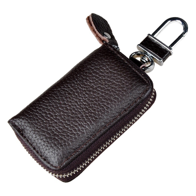 Cross-Border Leather Car Key Case, Hot-Selling Fashionable Leather Car Key Case, Waist-Hanging Genuine Leather Lychee Pattern Key Case