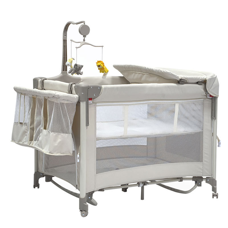 Cama de bebé plegable abierta y cerrada, cama al lado de la cama móvil para recién nacidos, cama de bebé multifuncional, cama de bebé desmontable
