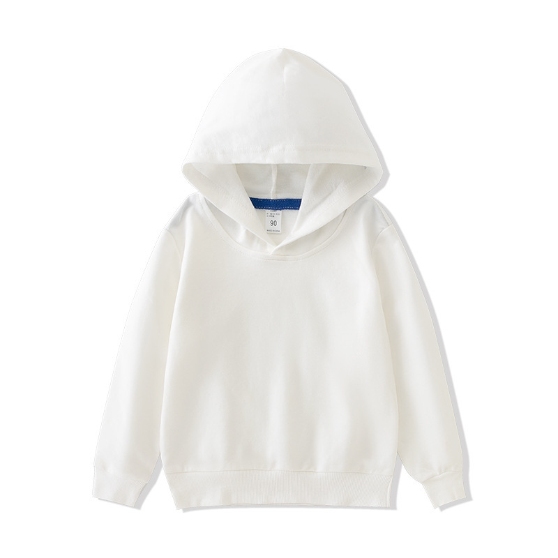 Children's Hooded Sweatshirt Pure Cotton Terry Spring and Autumn Solid Color Long-Sleeve Pullover Children's Clothing Wholesale Export Girls' Sweatshirt